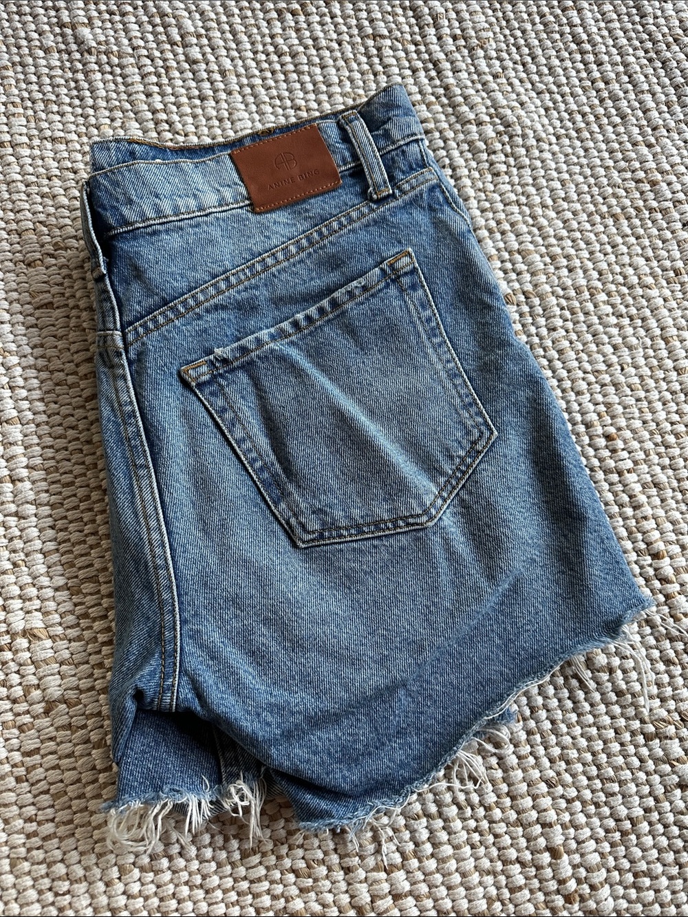 Anine Bing Distressed High-Rise Jean Shorts - Blue